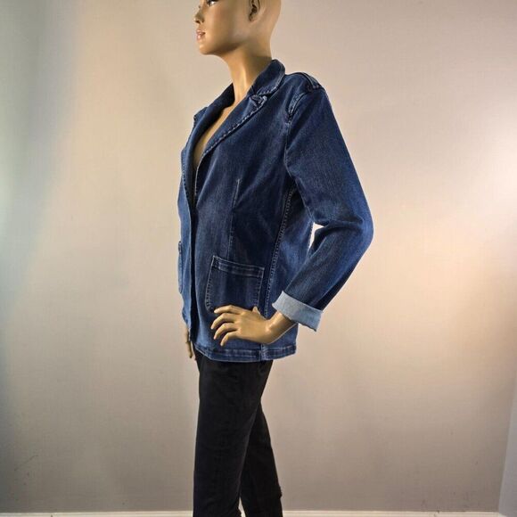 Elliott Lauren One-Button Blazer Stretch Denim Size 8 - Picture 6 of 11